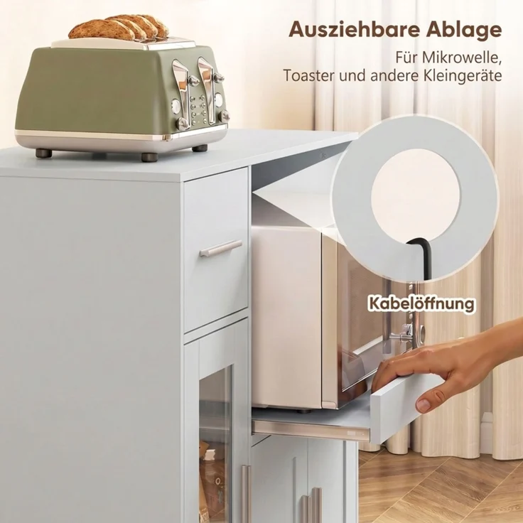 EINHOM Küchenschrank auf Rädern, Mobile Küchenkommode mit Ablagen, Schubladen, Verstellbarem Regal, Kabelloch, Grau – Bild 7