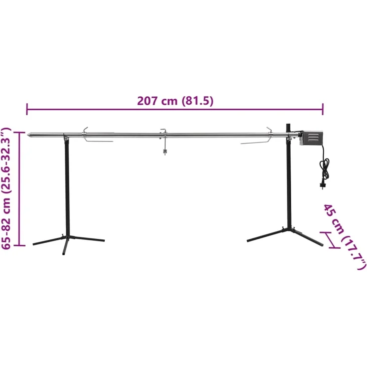 vidaXL Automatischer Grillspieß mit Motor Edelstahl 207×45×81 cm 44644 – Bild 8
