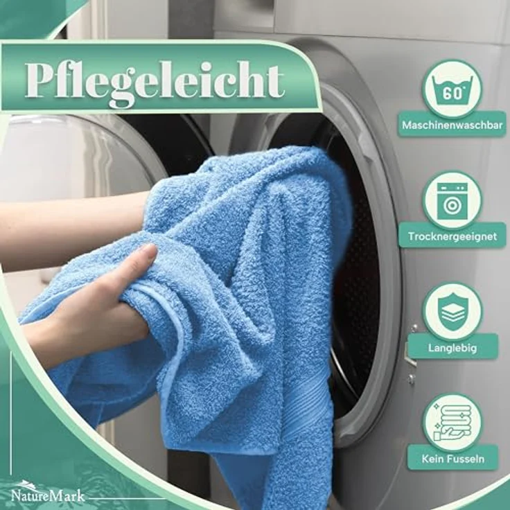 NatureMark 8 Handtücher Set - 100% Baumwolle - Saugfähige und langlebige Handtücher, Größe 50×100 cm, Hellblau – Bild 6