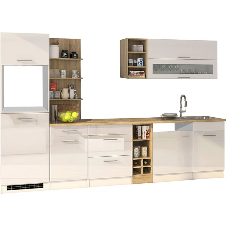 Küchenzeile weiß glänzend 310 cm MARANELLO-03 , Weiß Hochglanz ohne E-Geräte B x H x T ca. 310 x 200 x 60cm