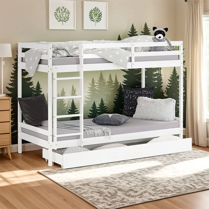 Homestyle4u Etagenbett mit Bettkasten, Kiefernholz weiß, 90x200 cm – Bild 2