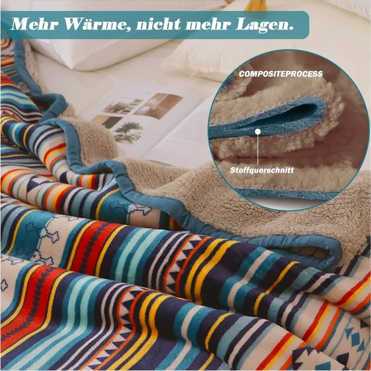 Wolldecke Kuscheldecke zweiseitige Decke, flauschig & weich Sofadecke, Wohndecke, TUWENA, Coral-Fleece-Überwurf Couchdecke warme, Fleecedecke, Bunte Streifen – Bild 3