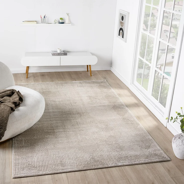 Vimoda Designteppich Wohnzimmer Boho Design 3D Raute Hoch-Tief-Effekt, Rechteckig, Höhe: 11 mm, Teppich 3D kariert für Esszimmer, Flur & Schlafzimmer – Bild 1