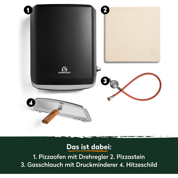 BURNHARD® Gas Pizzaofen - Tony inkl. Hitzeschild, 450 °C, Tragbarer 5,9 kW Outdoor Ofen für Pizza (58,5 x 47,7 x 24,8 cm) inkl. Cordierit-Pizzastein - Schwarz - #946555 – Bild 7