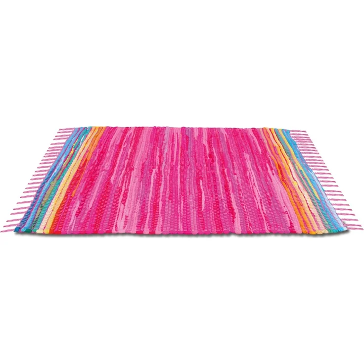 Flickenteppich handgewebter Teppich aus Baumwolle, stylischer und strapazierfähiger Fleckerlteppich in vielen verschiedenen modischen Ausführungen erhältlich (90 x 150cm / pink - rosa) – Bild 5
