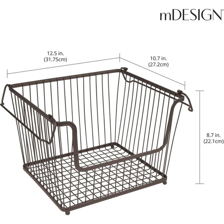 mDesign Allzweckkorb Gitterbox Aufbewahrungkorb 3er Set stapelbar Metall Bronze – Bild 2