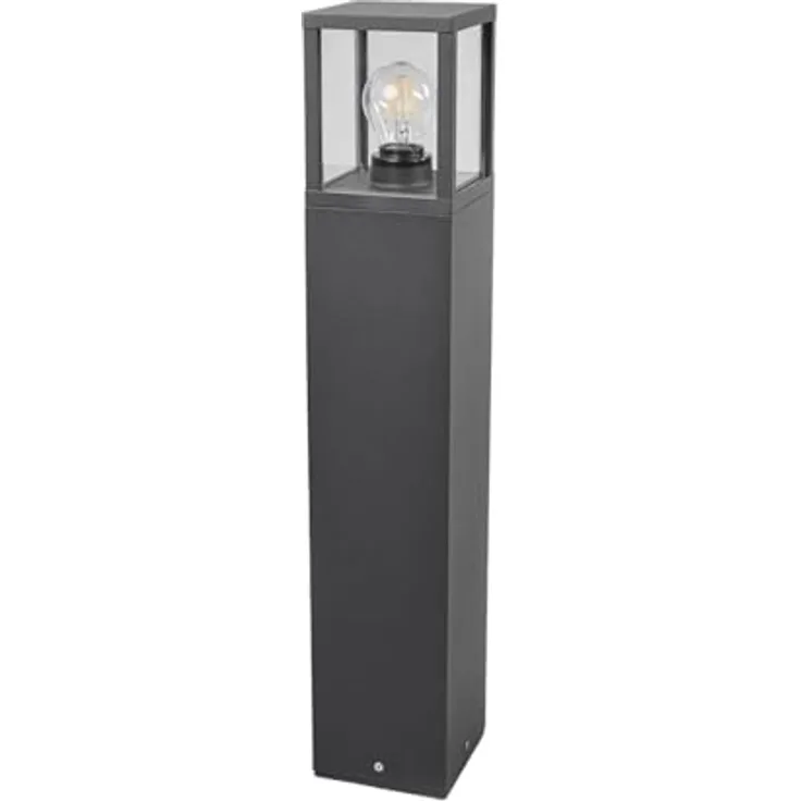 Lampenwelt Lucande Wegeleuchte/Pollerleuchte, spritzwassergeschützt IP54, 65 cm, 1x E27 max. 15W, ohne Leuchtmittel, Aluminium/Glas für Garten und Hof