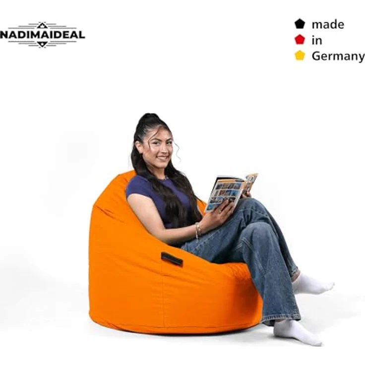 Nadimaideal Sitzsack Tropfenform Kastanie | Bodenkissen für Kinder & Erwachsene | Indoor & Outdoor | Gaming Sitzsack - Sitzkissen - Beanbag | Füllung EPS Perlen (Orange, XXL-Durchmesser 88 cm) – Bild 8
