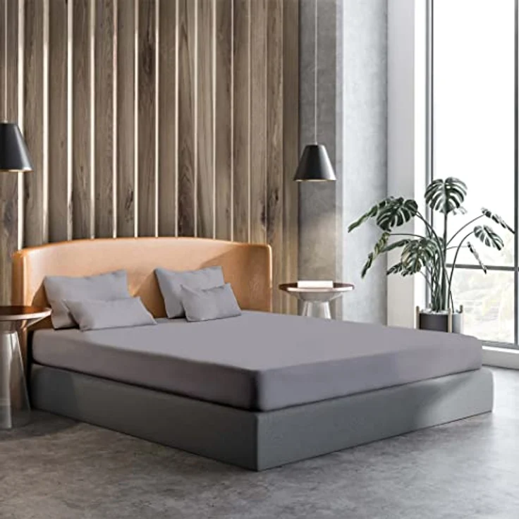 Amago - Spannbetttuch, 50 cm Steg, 100 prozent Baumwolle, 200x200 cm - Silber – Bild 3