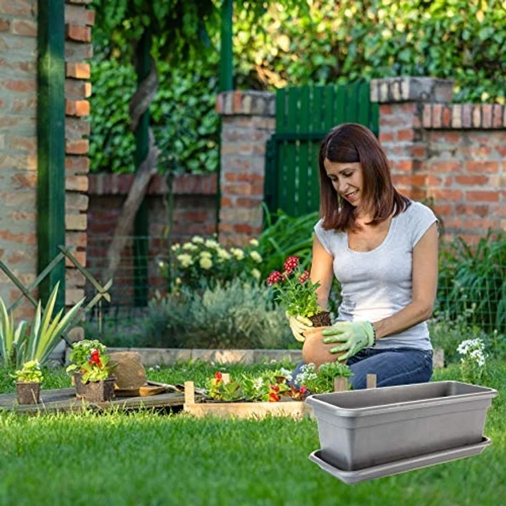 2friends Blumenkasten 8er-Pack, mit Untersetzer aus Kunststoff 40T x 17B x 14H cm, Balkon Blumenkasten Anthrazit – Bild 6