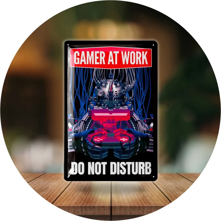 LANOLU Blechschild Gamer at work mit Controller - 20x30cm – Metall – Mehrfarbig – 20163 – Bild 6