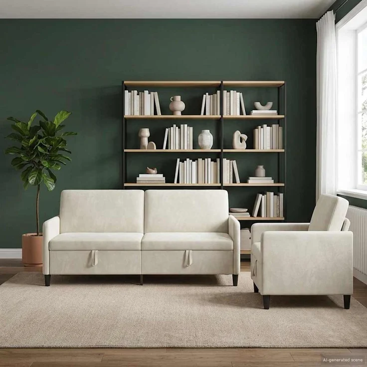 vidaXL Sofa Set mit Stauraum 2 stk. Creme Polyester 3429254 – Bild 3