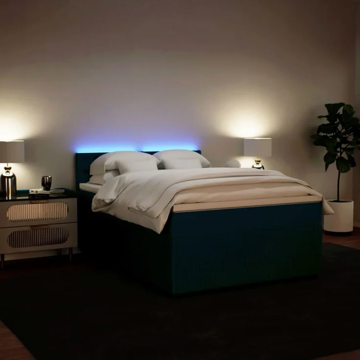 vidaXL Boxspringbett mit Matratze Blau 140x200 cm Samt 3290074 – Bild 4
