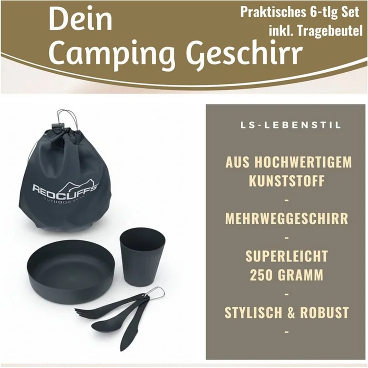 LS-LebenStil Geschirr-Set 6-teiliges Picknick-Set Tragetasche Geschirr Besteck Mehrweggeschirr (6-tlg), 1 Personen, Kunststoff, Becher Teller Besteck ideal beim Camping Wandern
