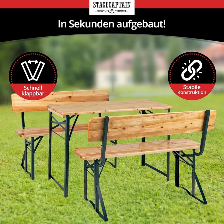 Stagecaptain 'Hirschgarten' Bierzeltgarnitur mit Lehne, Holz, 119 x 44,5 x 75,5 cm, 2x Bank, 1x Tisch, Natur – Bild 6
