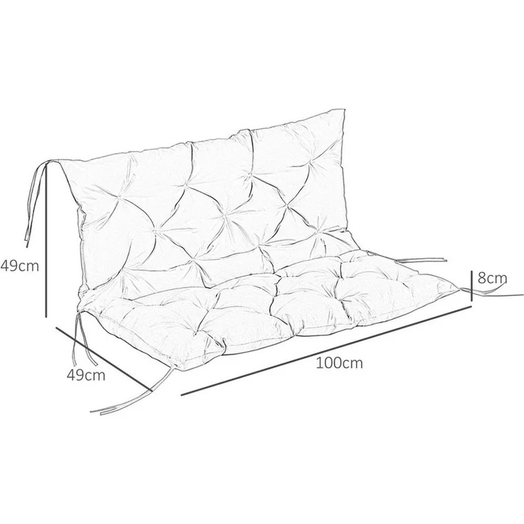 Outsunny Bankauflage 100 x 98 x 8 cm, mit Bändern, (3 Sitzer Bankkissen, 1 St, Sitzkissen), für Gartenmöbel, Sitzbank Hollywoodschaukel, Schwarz – Bild 3