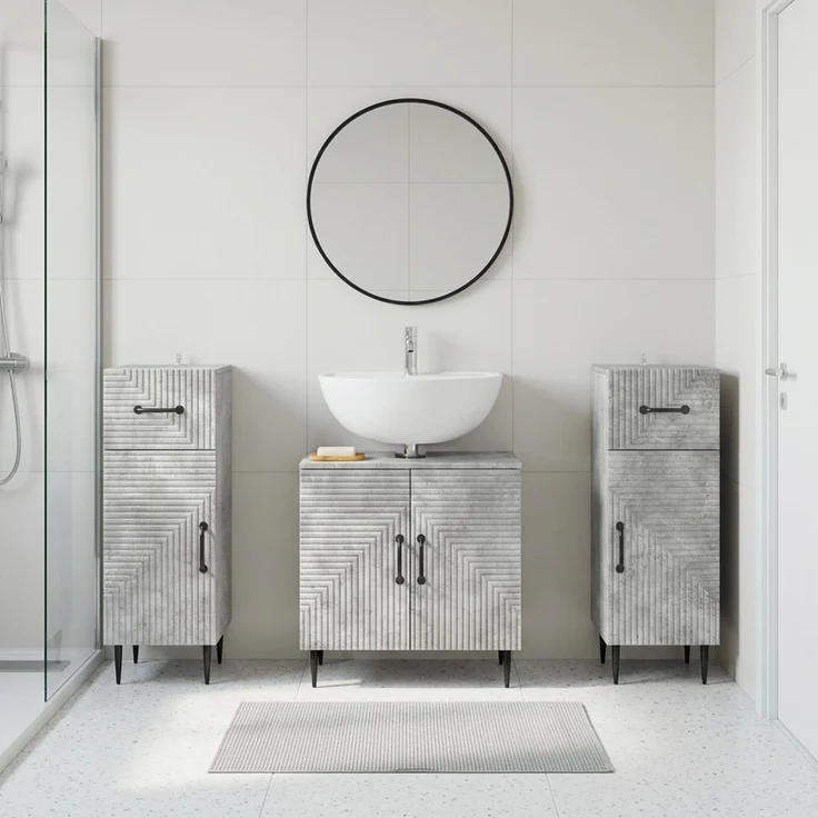 vidaXL 3-teiliges Badezimmer-Schranksystem HAARLEM 3 stk. Betongrau 3418020 – Bild 1