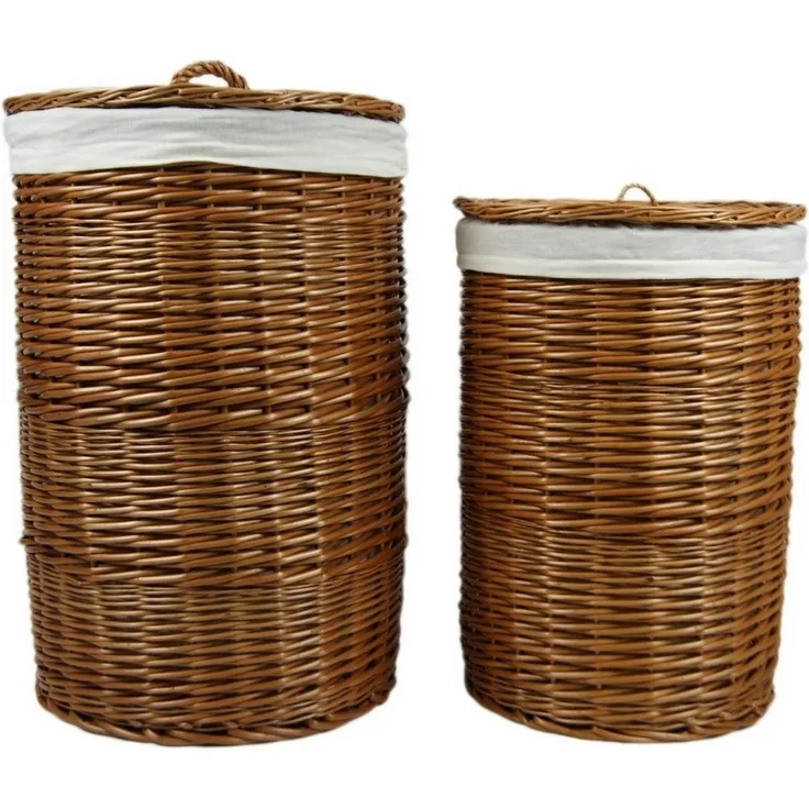 Lycce Wäschekorb Weide-Wäschekorb rund Wäschesammler Kleidertruhe Wäschetonne Wäschebox, mit Deckel und waschbarem Stoffeinsatz, 2 Größen