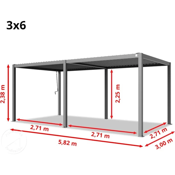 PRIMEYARD Pergola 3x6 m Aluminium-Pfosten mit Lamellendach aus Stahl graue Terrassenüberdachung – Bild 10
