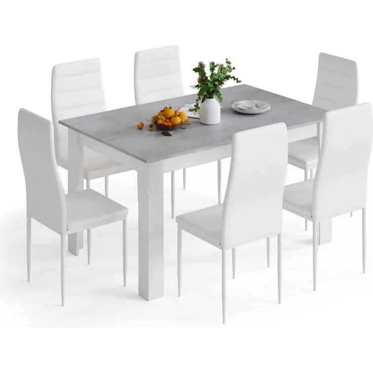 Mondeer Essgruppe Esszimmergruppe (Set, 7-tlg), mit 6 weiß Stühlen