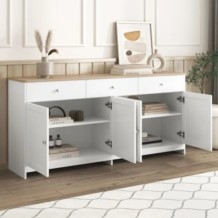 FurnitureR Weiße Küchenschränke aus MDF mit modernem, geradlinigem Design, geräumige Lagerflächen, vielseitig einsetzbar in Küche oder Esszimmer – Bild 4