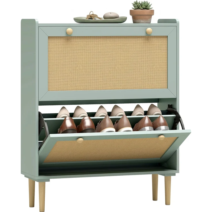 HOMCOM Schuhschrank, MDF, Kiefernholz, Hellgrün, 80 x 26 x 101 cm – Bild 1