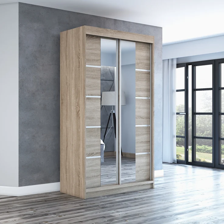 Schwebetürenschrank ERA 2-türig Schrank 120 cm (mit Spiegel) Farbe: Sonoma – Bild 2
