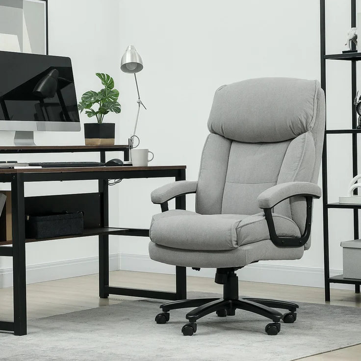 MELAYR, Großer hoher Bürostuhl, 200 kg Tragekapazität, robuste Konstruktion, weicher Bezug, Hellgrau, 79 x 68.5 x 125 cm – Bild 4