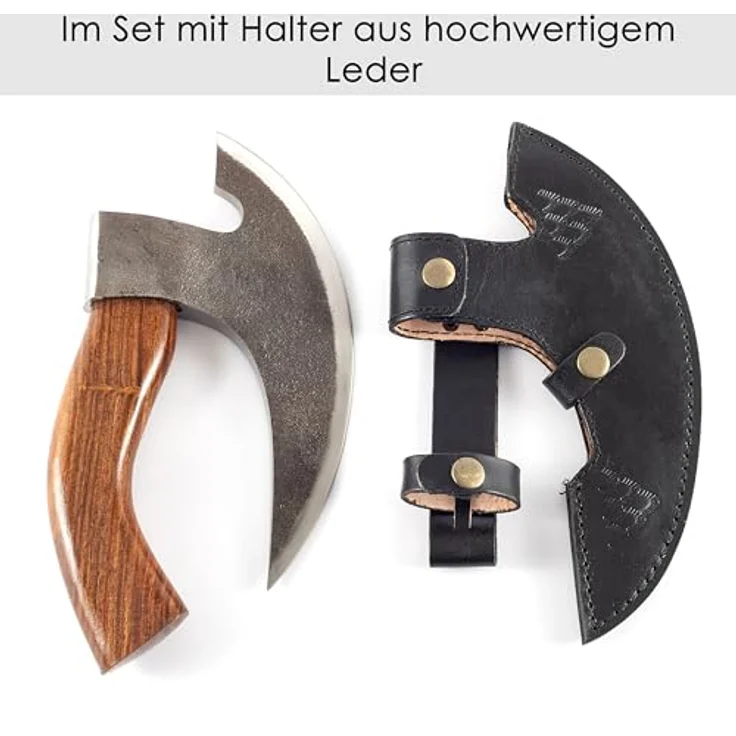 Hanseküche Pizzaschneider Pizza Axt, mit Wikinger Runen und Lederschutz – Bild 5