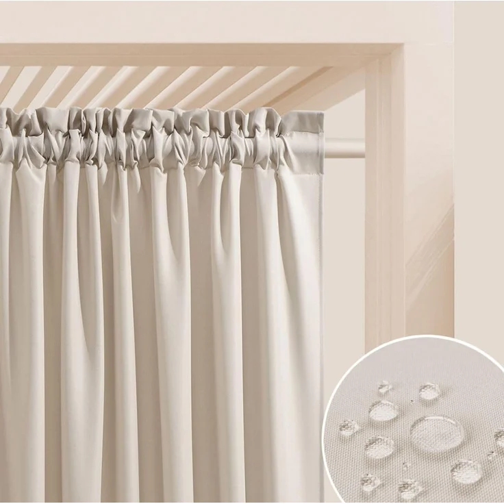 ROOM99 Outdoorvorhäng mit Kräuselband Garden Line 155x220 cm Breite x Höhe Outdoor Vorhang wetterfest Wasserdicht Sichtschutz Sonnenschutz Gardinen Garten Winddicht Hellbeige, 1 Stück – Bild 1