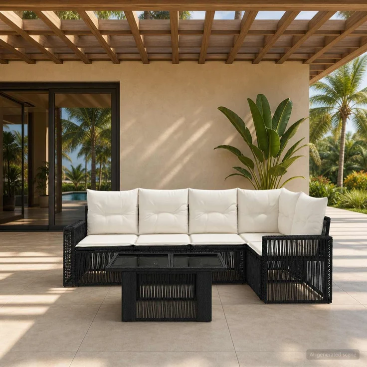 vidaXL Gartensofa-set 6 stk. Schwarz und Cremeweiß 100 x 55 x 73 cm 3436789 – Bild 1