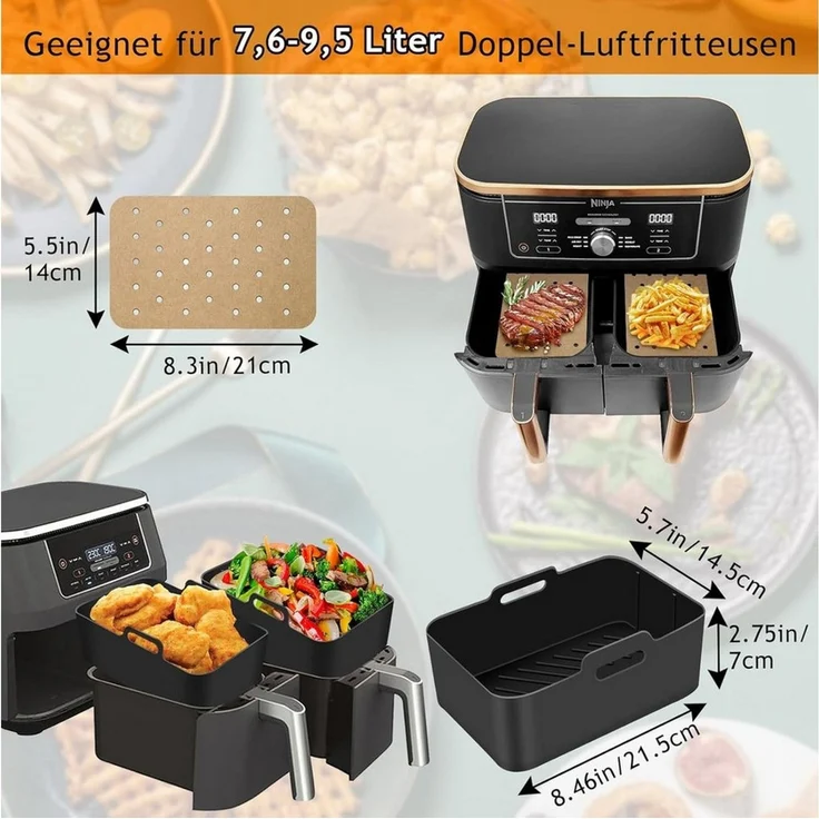 Refined Living Backform Airfryer Zubehör 9-tlg Set + 2er Öl-Sprüher Set, BPA-frei, (Heißluftfritteuse Zubehör Set,Silikonformen, Öl Sprühflasche,Ölpumpe,Essig Sprüher,Öl Flasche für Küche, 100 Blatt Fettfreies BackpapierEdelstahl Rack, Spieße, Fritteus...