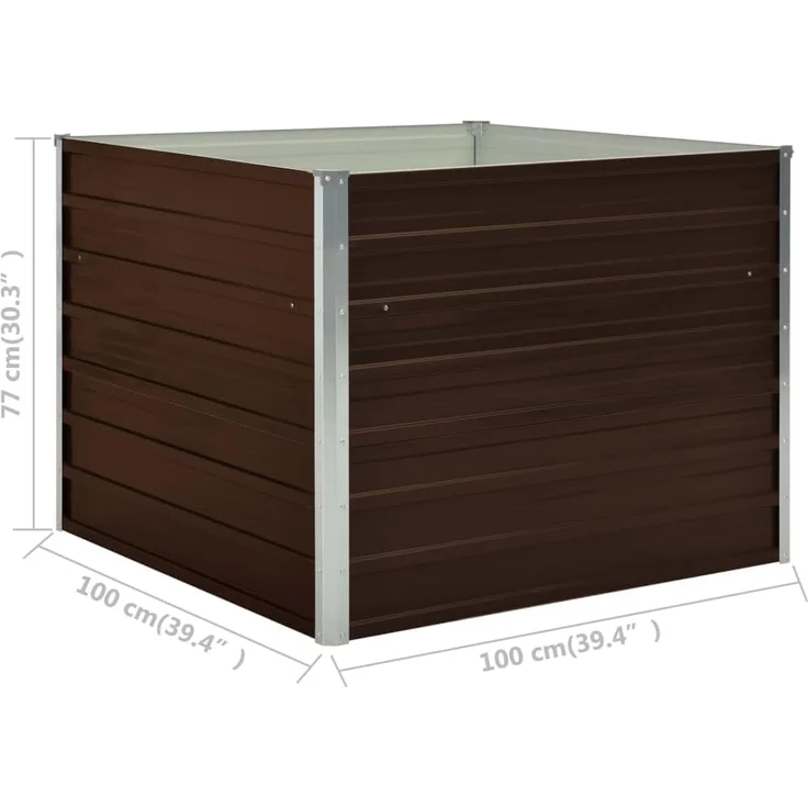 DELUKE® Hochbeet für Garten EMIL Quadrat Braun 100x100x77cm Verzinkter Stahl Hochbeet Metall Gartenbeet Kräuterbeet Blumenbeet Beet hoch Frühbeet für Garten Gemüsebeet – Bild 2