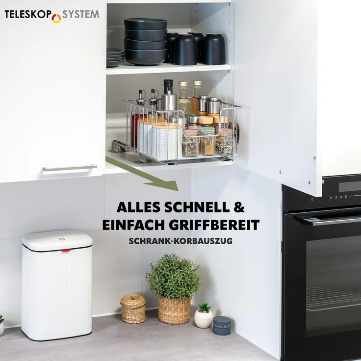 Korbauszug für Küchenoberschränke 30 cm Breite, chrom – Bild 2