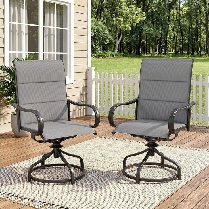 TLGREEN Gartenstuhl hochlehner 2er Set,360° drehbar, Drehstühle Wetterfeste, (Gesteppte Rückenlehne & Sitzfläche, bis 150 kg belastbar, 2 St), Für Terrasse Garten Balkon