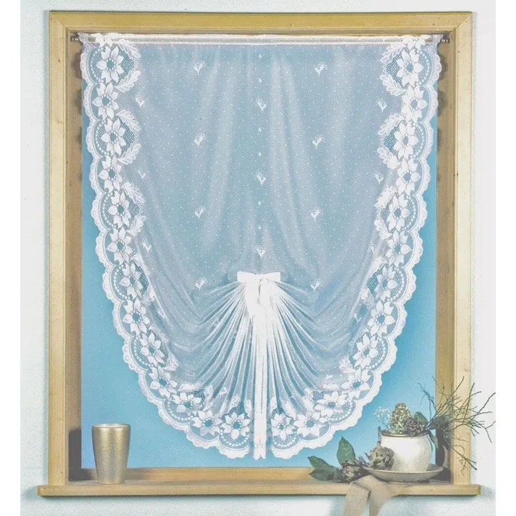 Weckbrodt Scheibengardine Flensburg (1 St), Kräuselband, halbtransparent, Jacquard, Jacquard, Schwalbenschwanz, floral, Bordüre, gebogt, Gardine, Store