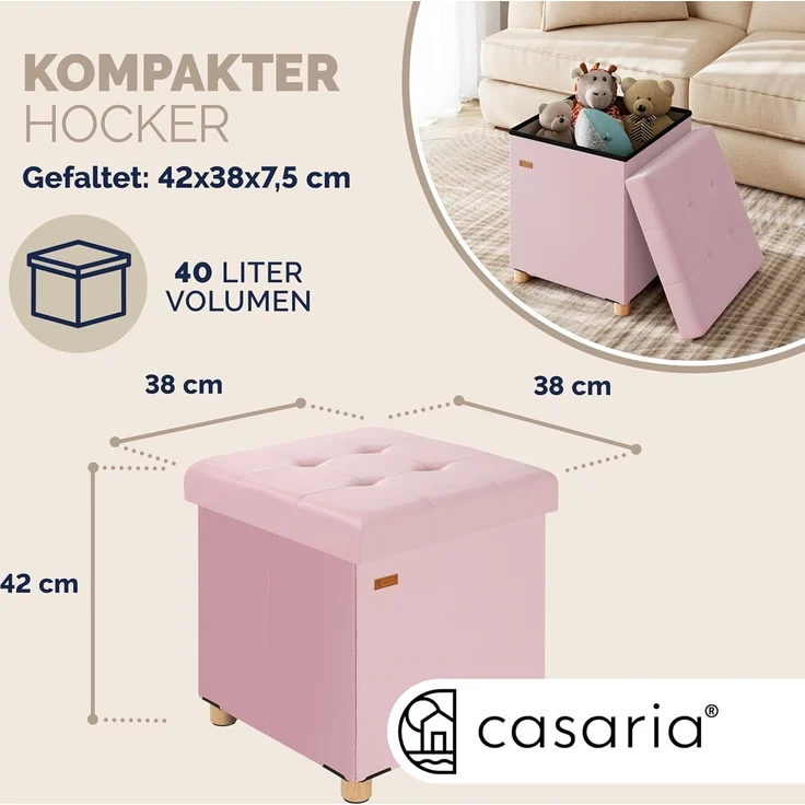 CASARIA® Sitzhocker mit Stauraum, Samt, rosa – Bild 4