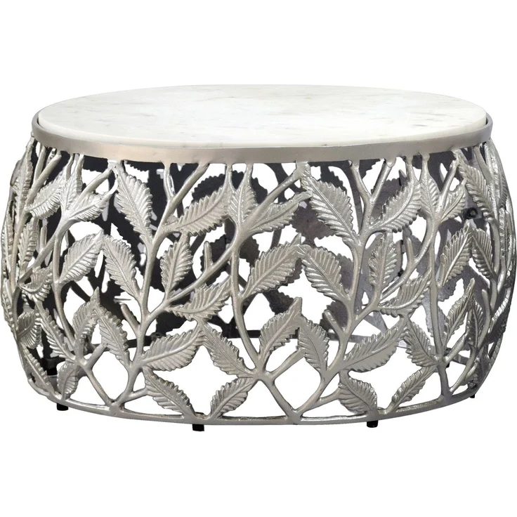 FINEBUY Couchtisch FB73714 60cm Silber Marmor Sofatisch Beistelltisch Wohnzimmertisch Alu (Natürliche Materialien treffen auf modernes Design), Runder Tisch mit stilvoller und stabiler Bauweise – Bild 6