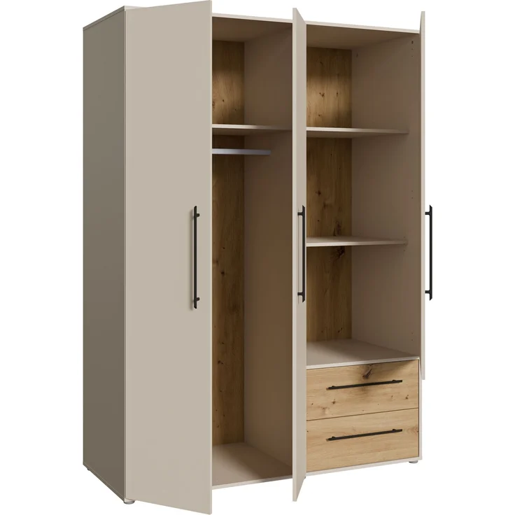 Drehtürenschrank >MOKKARIS< 2 Schübe, Sandfarben/ Artisan Eiche Dekor - 144,4x200,1x58,8cm (BxHxT) – Bild 5