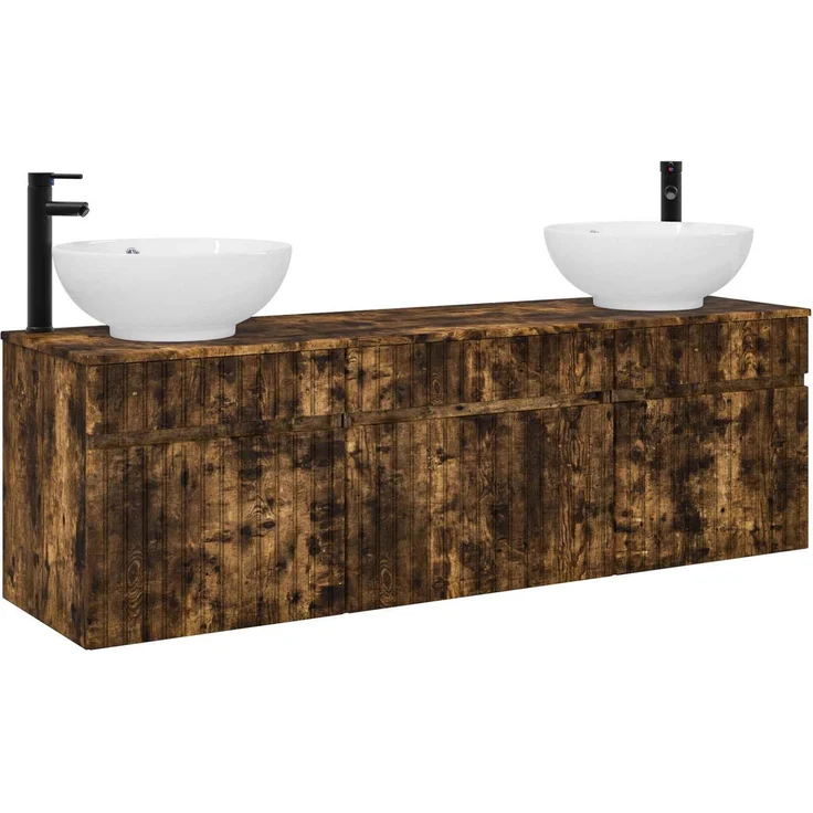 vidaXL Badezimmerschrank-Set 3 stk. Geräucherte Eiche 3405762 – Bild 2