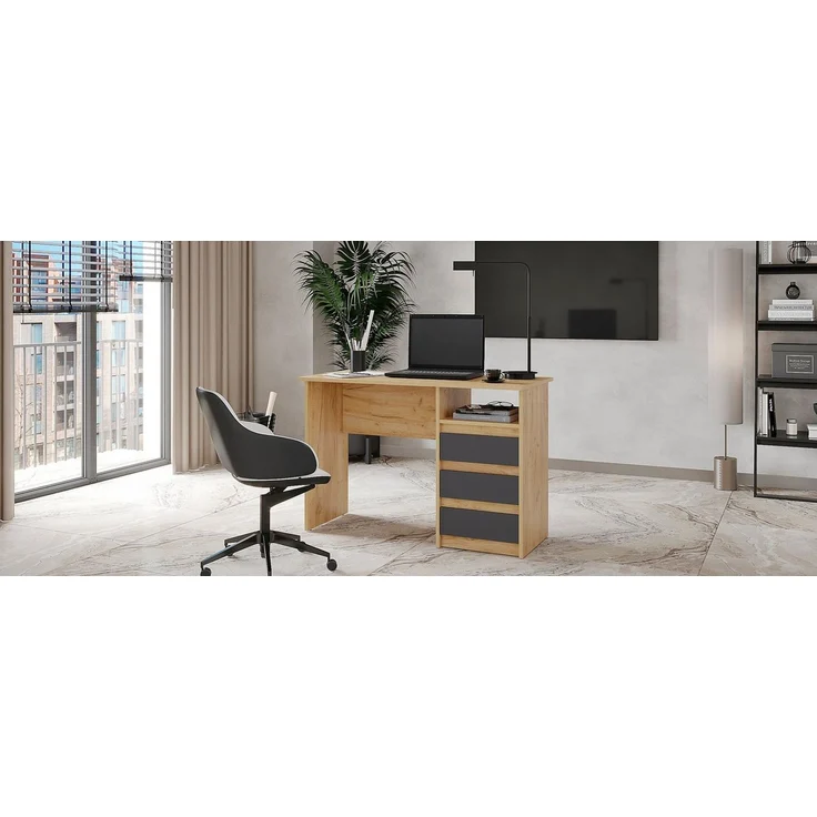 KOMTO Schreibtisch Oslo 110 Schreibtisch mit Schubladen Bürotisch Computertisch, Büro PC-Tisch Kinderschreibtisch mit Stauraum 110 x 50 x 74 cm – Bild 3