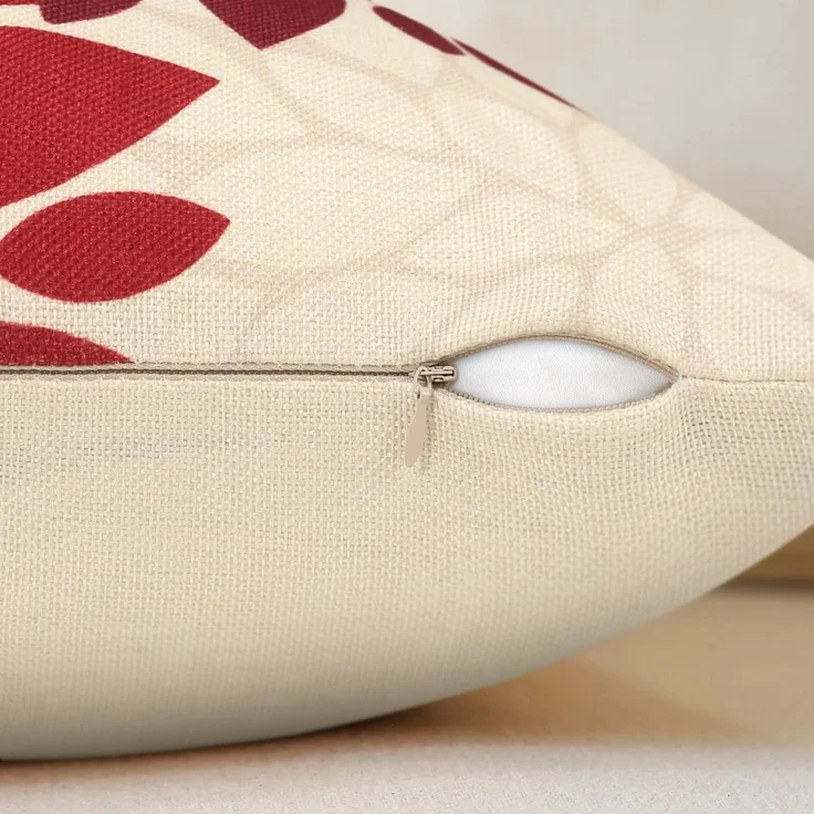 ABC Moderner Sofakissenbezug im Bohème-Stil, 45 x 45 cm, Leinen, quadratisch, abstraktes Astra-Blumenmuster in Rot und Weiß, geeignet für Sofas, Kissen, Schlafzimmer, Wohnzimmer und Stühle (zweiteiliges Set) – Bild 4