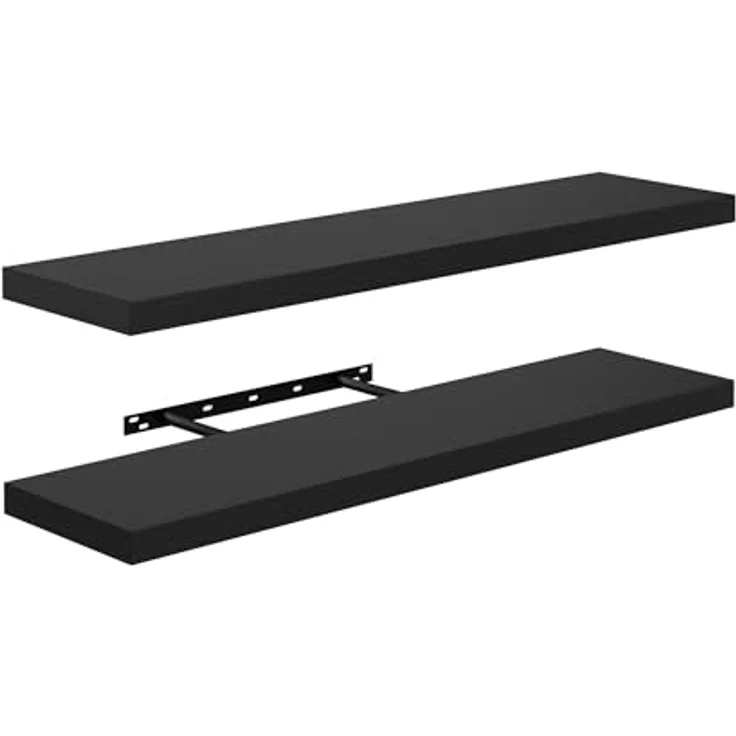 FurnitureR Wandregal 2er Set Schwarz 80x20 cm, Schweberegal mit verdeckter Halterung, Wandboard Holz 80 cm lang, modernes Wandregal für Wohnzimmer Schlafzimmer Küche Flur Büro, Floating Shelf – Bild 6