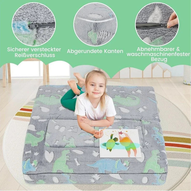 KOMFOTTEU Kindersofa, ausklappbar mit leuchtenden Mustern & abnehmbarem Flanellbezug – Bild 3
