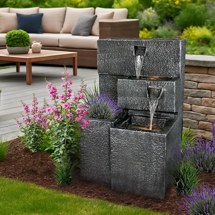 Arnusa Gartenbrunnen Grada Springbrunnen, (Komplett-Set), mit LED Beleuchtung und Pflanzbecken – Bild 4