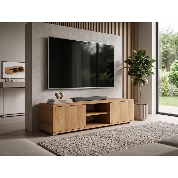 Sleepyshop24 TV-Lowboard Hikora mit weißen Fronten | RTV Schrank 120 cm | Platzsparendes Medien-Regal für moderne Wohnzimmer & Jugendzimmer – Bild 2