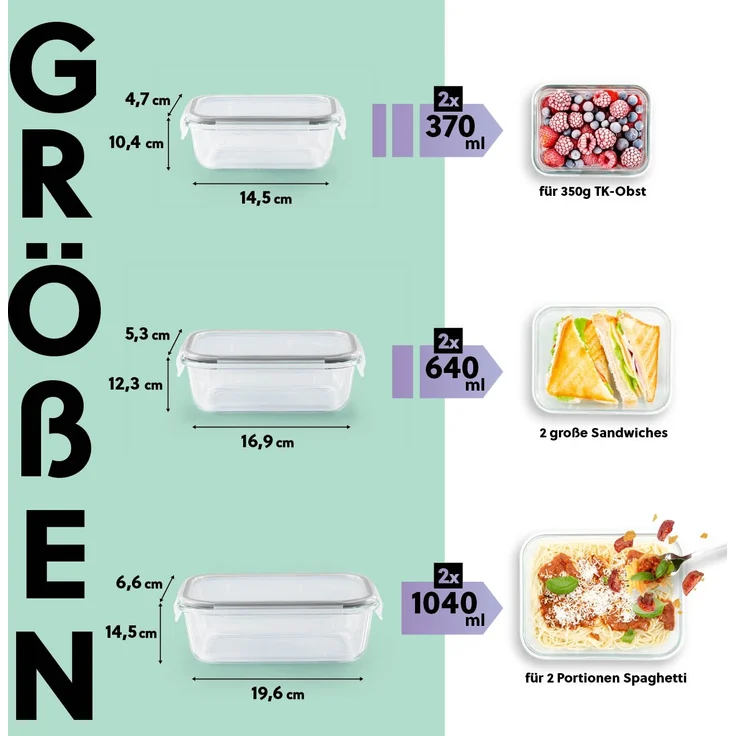 GOURMETmaxx Frischhaltedose, Glas, (12-tlg), lang-anhaltendes Aroma perfekt für gekochte Speisen, Snacks etc. – Bild 2