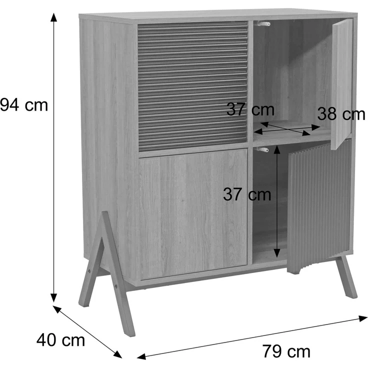 Kommode HWC-O40, Schrank Sideboard Highboard mit Türen Staufächer, MDF Metall Melamin 94x79x40cm ~ natur – Bild 3