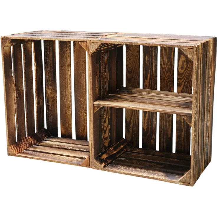 Holzkisten Weinkisten Kisten Vintage 4er Set Geflammt 50 x 40 x 30cm Regal – Bild 9