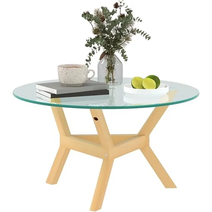 HOMCOM Couchtisch aus Hartglas, mit verstellbaren Fußpolstern und Stahllrahmen, rund (Beistelltisch, 1-St, Wohnzimmertisch), für Wohnzimmer, Transparent, Ø80 x 45 cm